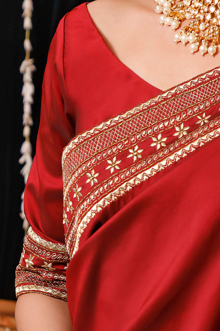 Zari Embroidered Luxury Lychee Silk Saree | MEHRU | SR202360