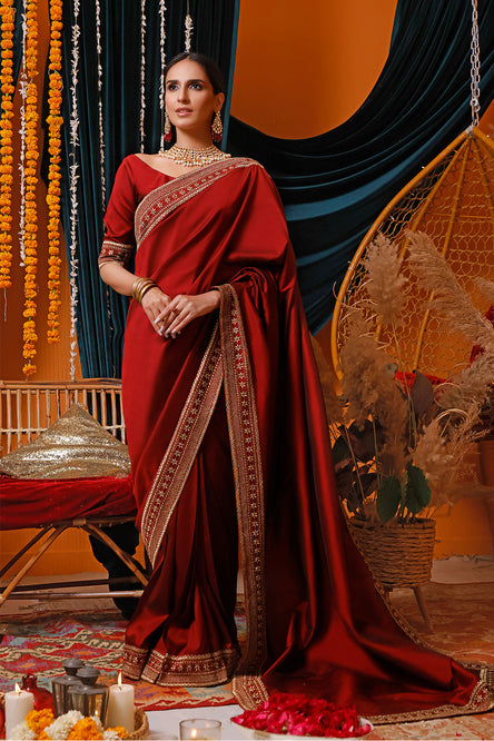 Zari Embroidered Luxury Lychee Silk Saree | MEHRU | SR202360