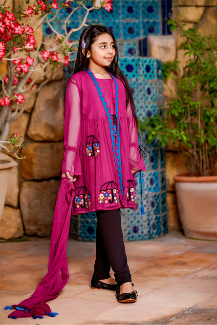 Umbrella Embroidered Net Front Open 3pc Suit | Eid Affairs | S1360