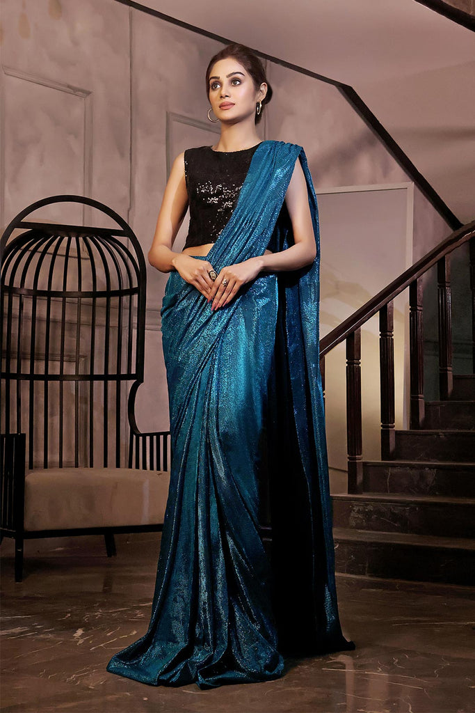 Solid Moonlight Saree with Sequins Top, COCKTAIL