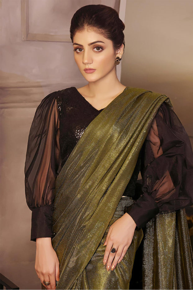 Solid Moonlight Saree with Sequins Puffed Top | COCKTAIL | SR202236