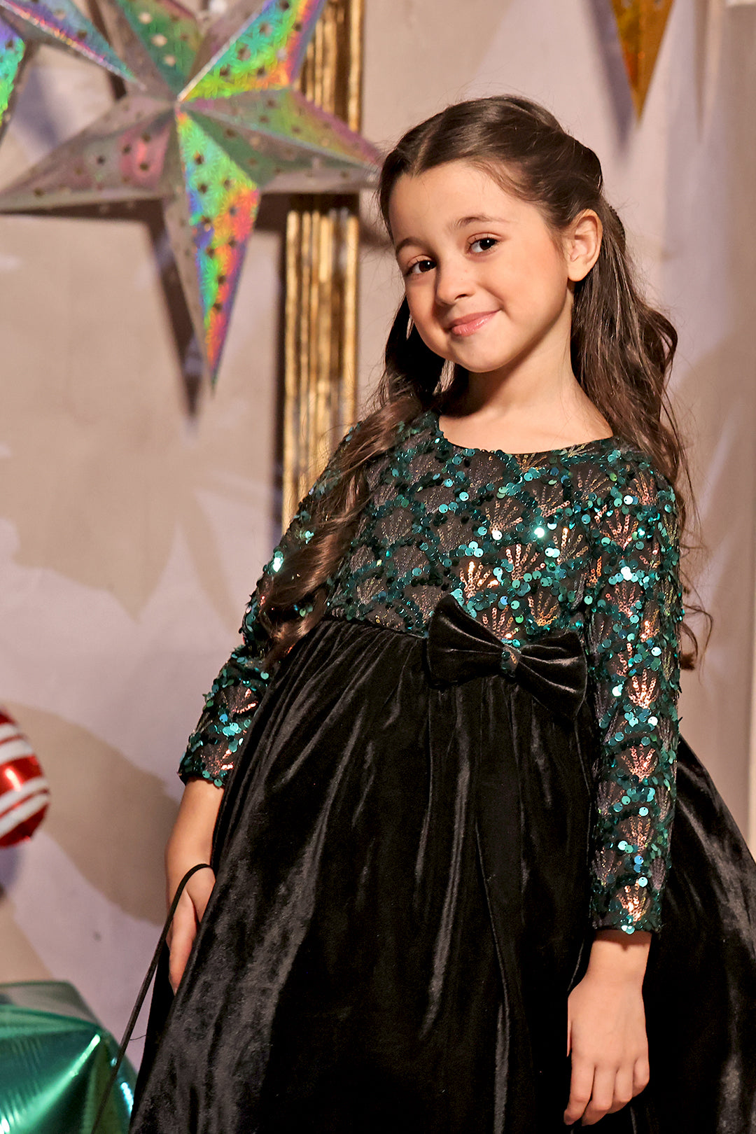 Multi Sequins Velvet Frock | Winter Festive | F2323