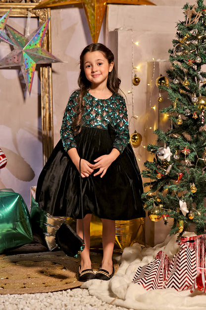 Multi Sequins Velvet Frock | Winter Festive | F2323