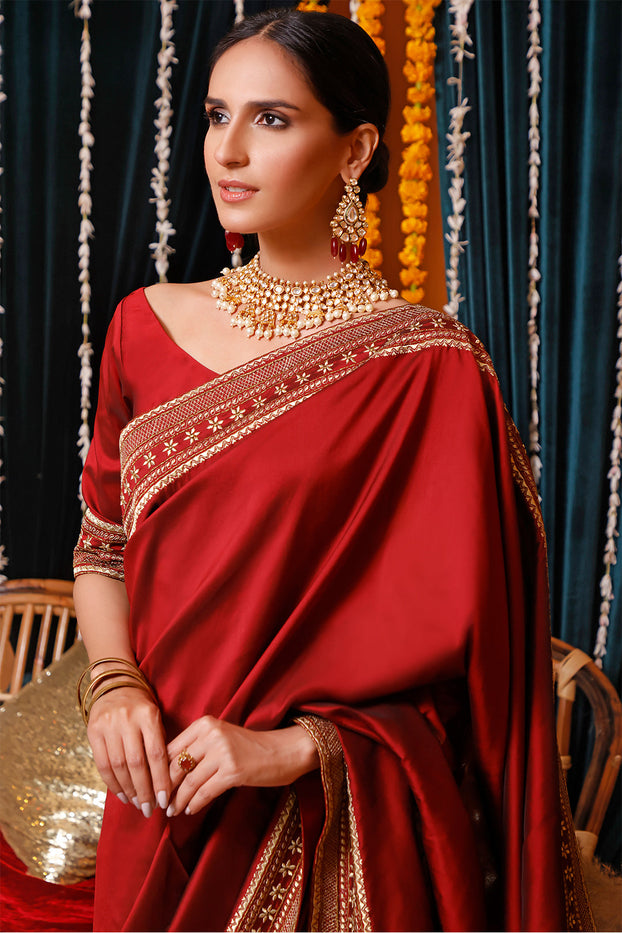 Zari Embroidered Luxury Lychee Silk Saree | MEHRU | SR202360