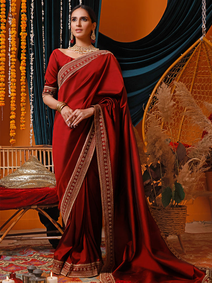 Zari Embroidered Luxury Lychee Silk Saree | MEHRU | SR202360