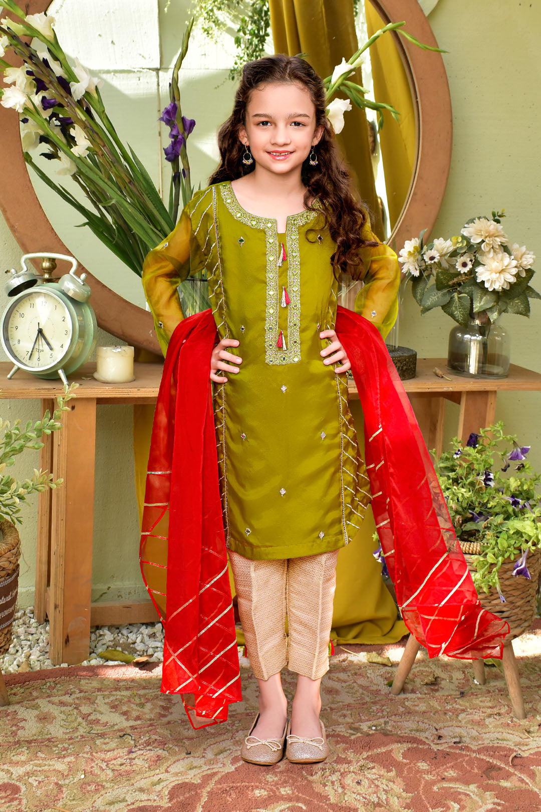 Zari Mirror Embroidered Organza 3pc Suit | TEHWAAR | S3179