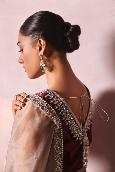 Embroidered Velvet & Organza Luxury Saree | New Arrivals | SR202322