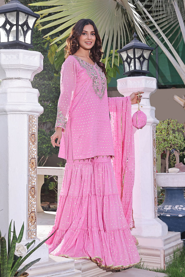 Zari & Lorex Embroidered Gharara Suit | New Arrivals | G123207