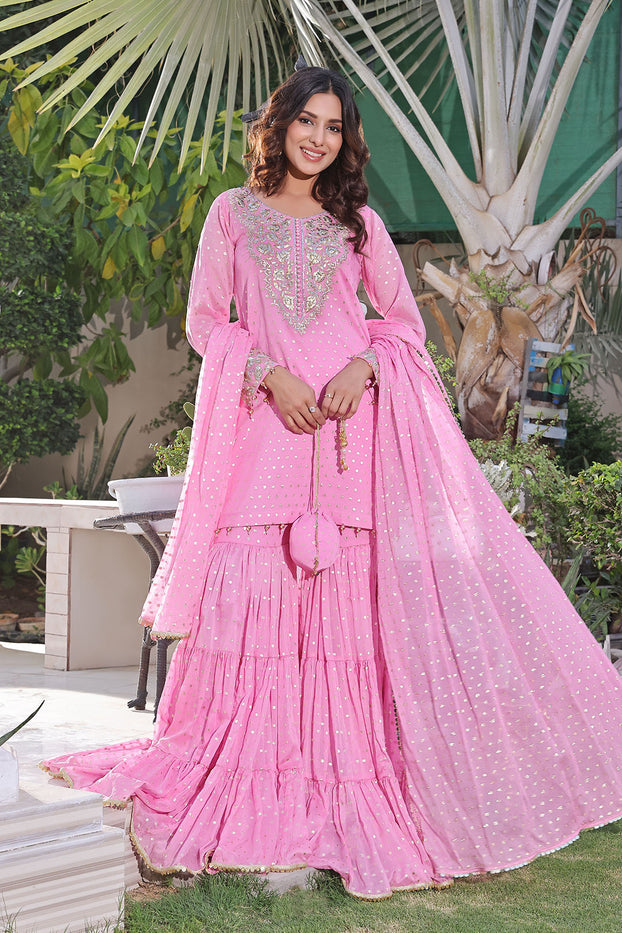 Zari & Lorex Embroidered Gharara Suit | New Arrivals | G123207