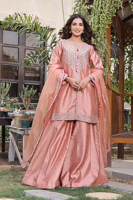 Embroidered Raw Silk Plazo Suit | New Arrivals | P123214