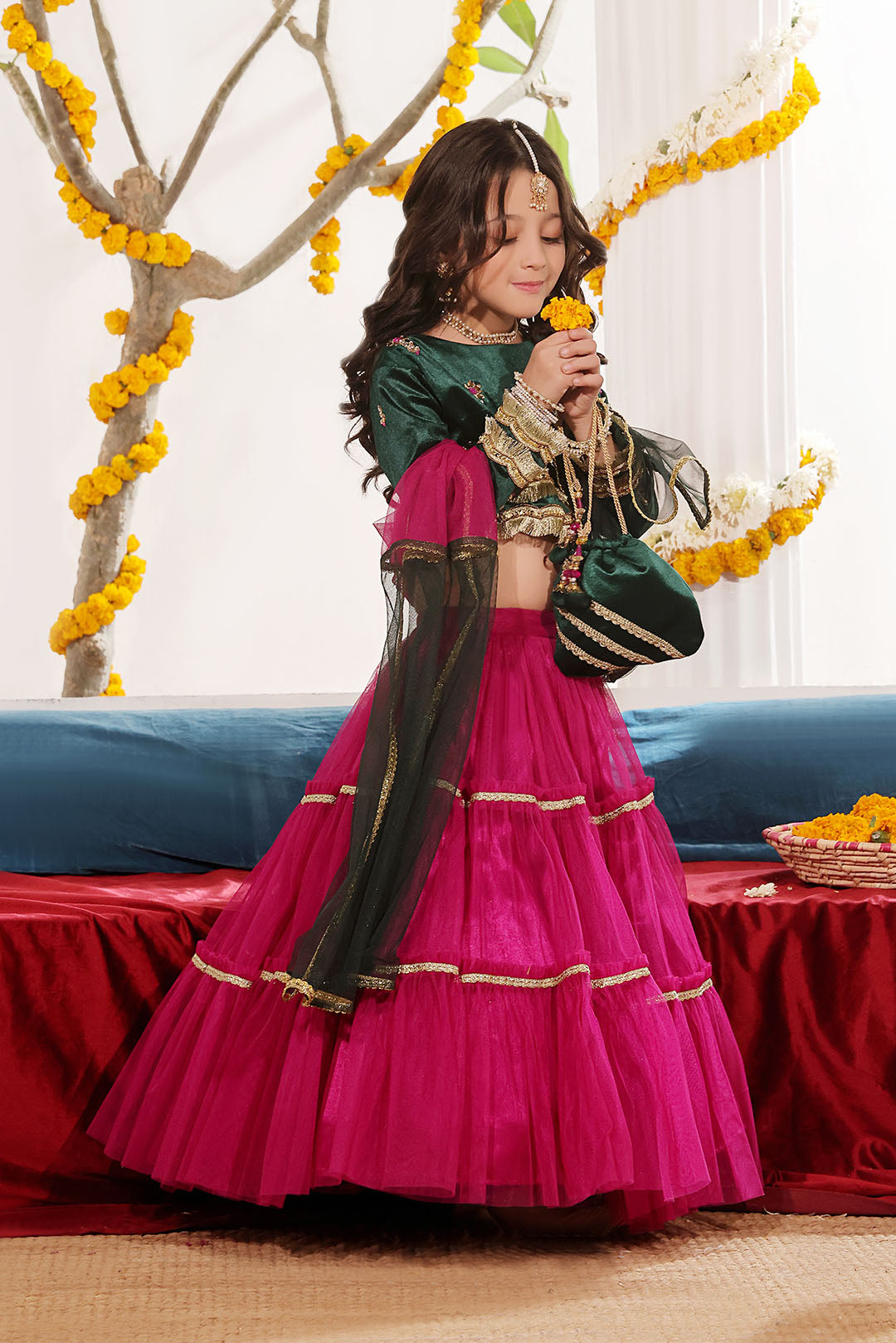 Embroidered Velvet Net Lehenga Choli | SHENDI | L3149