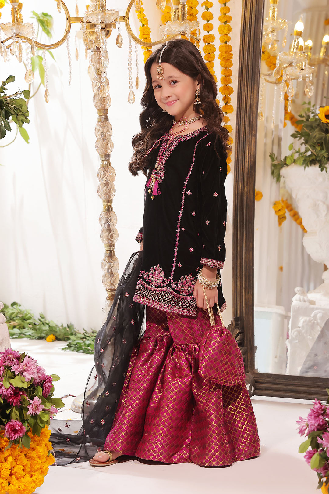 Embroidered Velvet Banarsi Gharara Suit | SHENDI | G3150