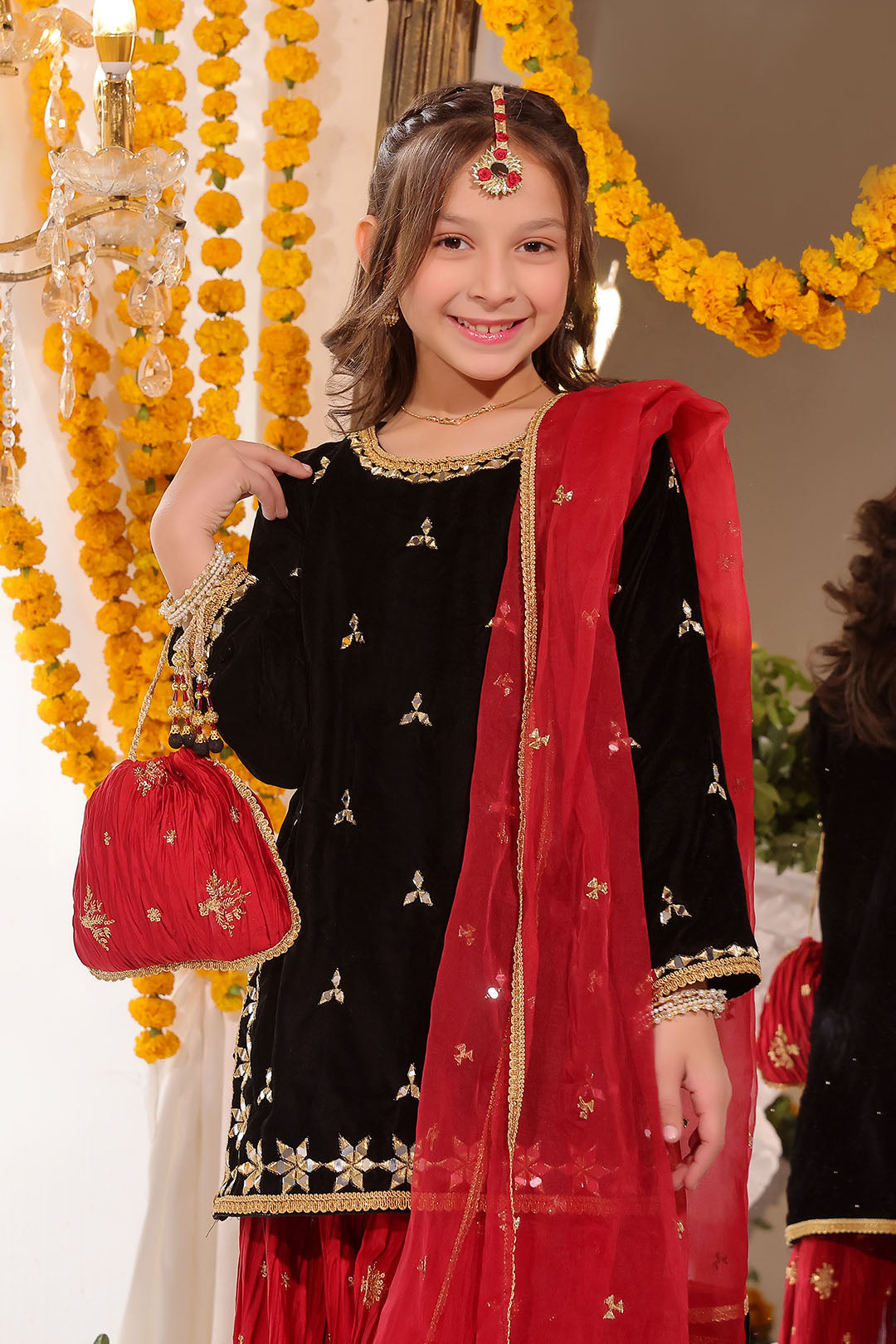 Mirror Embroidered Velvet Net Plazo Suit | SHENDI | P3249