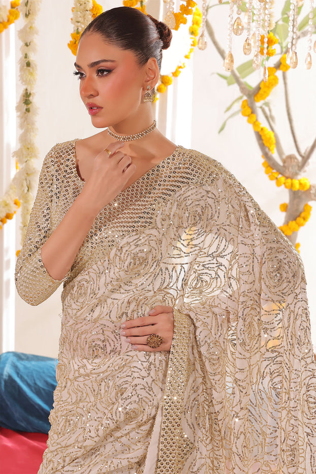 Floral Sequins Chiffon Saree | SHENDI | SR202381