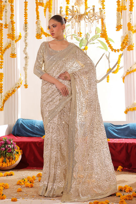 Floral Sequins Chiffon Saree | SHENDI | SR202381