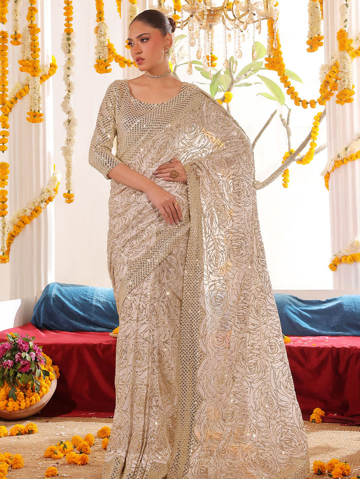 Floral Sequins Chiffon Saree | SHENDI | SR202381