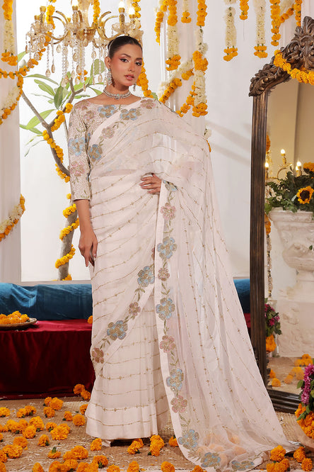 Zari Embroidered Chiffon Saree | SHENDI | SR202382