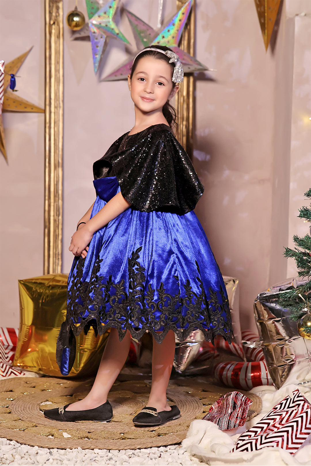 Sequins & Velvet Embroidered Frock | Winter Festive | F2319