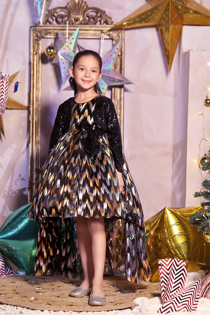 Zigzag Metallic Printed Frock | Winter Festive | F2318