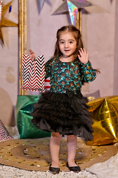 Tutu Style Multi Sequins Net Frock | Winter Festive |F2320