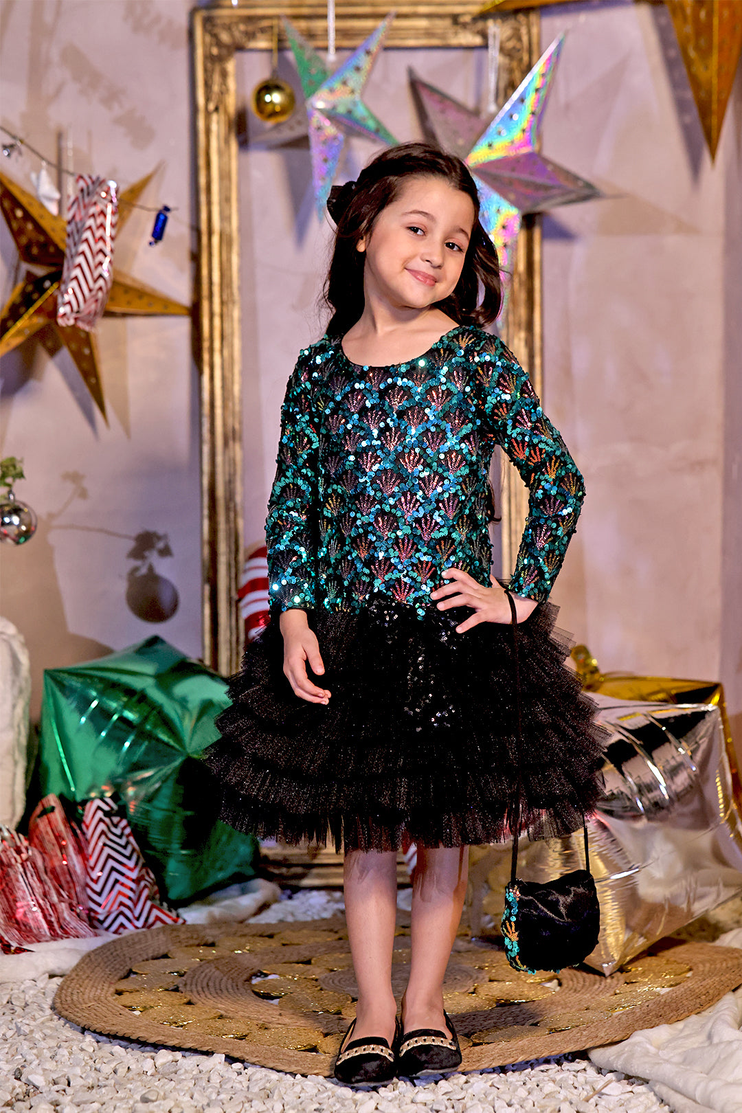 Tutu Style Multi Sequins Net Frock | Winter Festive |F2320