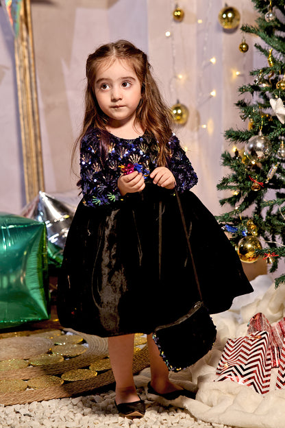 Multi Sequins Velvet Frock | Winter Festive | F2323