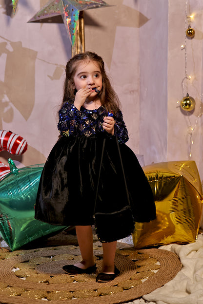 Multi Sequins Velvet Frock | Winter Festive | F2323