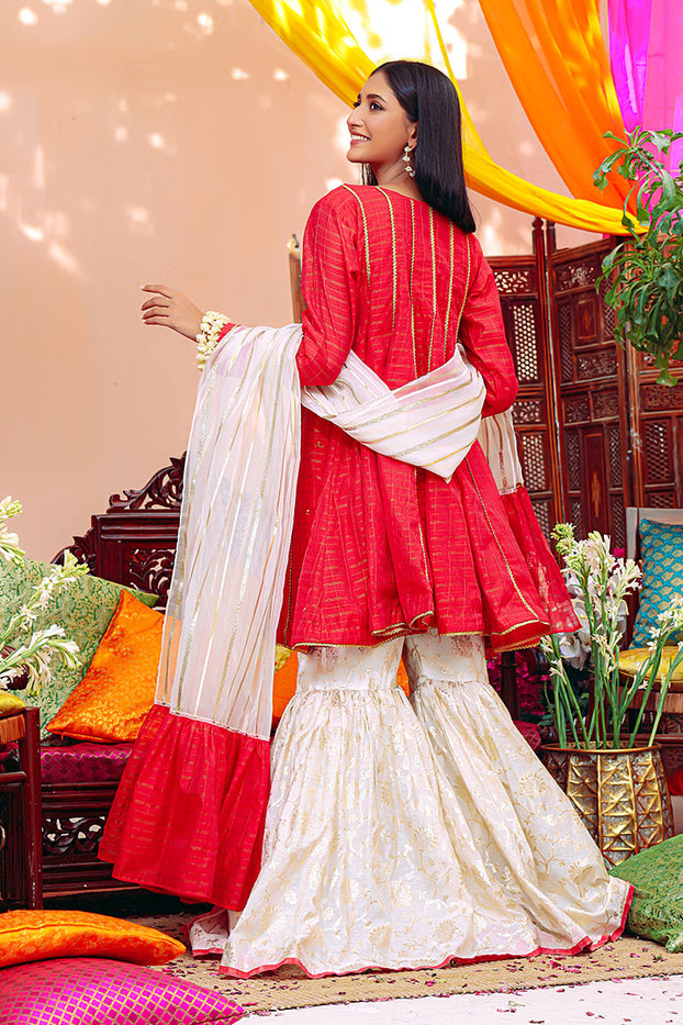 Cotton Zari & Lorex Gharara Suit | SHENDI | G123176
