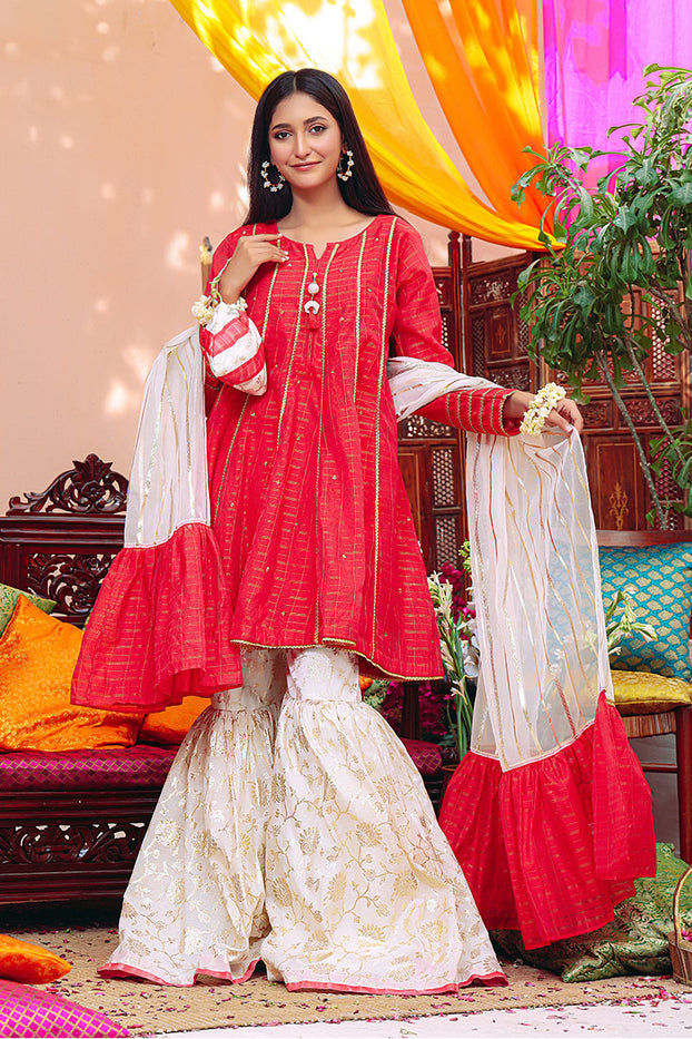 Cotton Zari & Lorex Gharara Suit | SHENDI | G123176