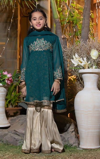 Screen Printed Peplum Style Chiffon Gharara Suit | WC1718 | NG1308 - SANA'S