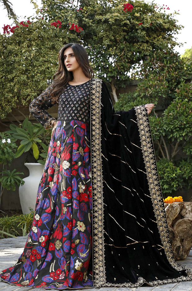 Handwork Embroidered Jacquard Velvet Printed Long Maxi | WC1920 | M2019120