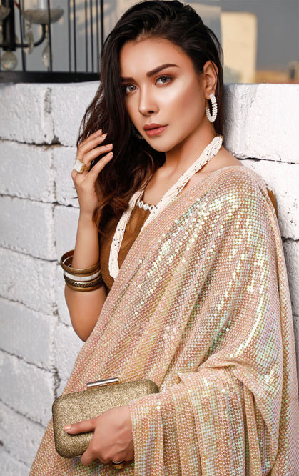 Mirror Embroidered Self Sequins Luxury Saree | SHEHNAI | SR2019149