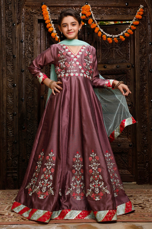 Floral Embroidered Angarkha Style Long Maxi | WC1920 | M3034