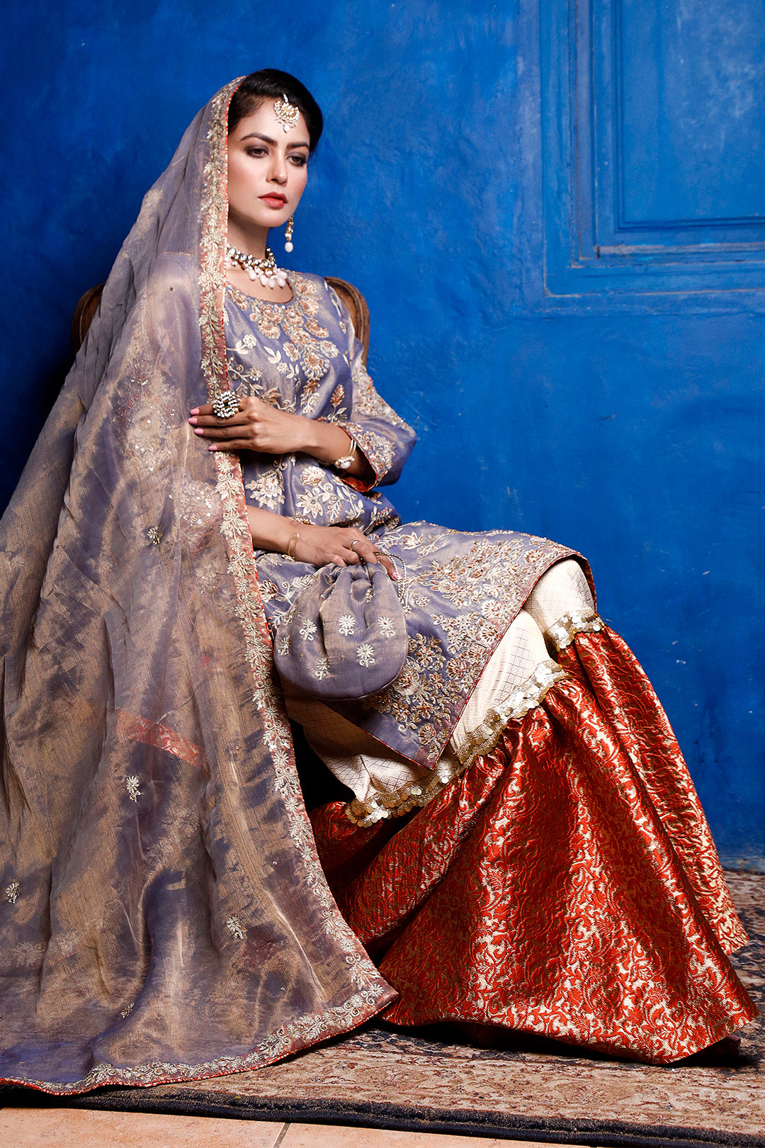 Aari Handwork Embroidered Mesuri Gharara Suit | SIRA | G202040