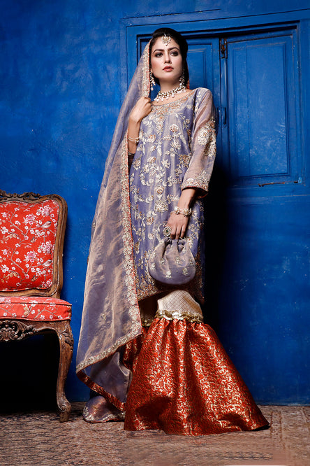 Aari Handwork Embroidered Mesuri Gharara Suit | SIRA | G202040