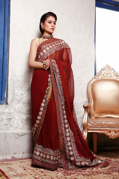 Aari Embroidered Brocade Chiffon Saree | SIRA | SR202058