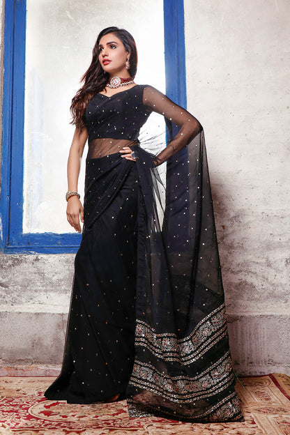 Screen Printed Chiffon Sequins Saree | SIRA | SR202056