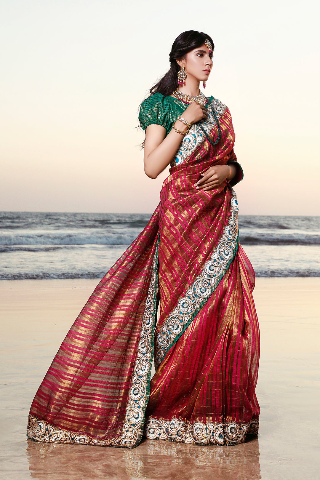 Embroidered Khaddi Cotton Zari Saree | SIRA | SR202059