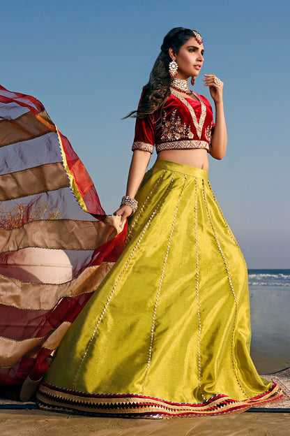 Handwork Embroidered Velvet Brocade Lehenga | SIRA | L202046