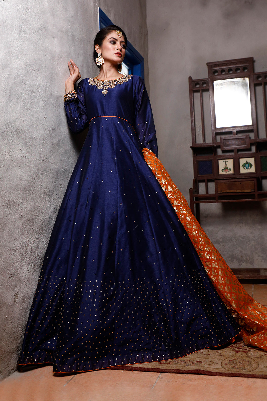 Handwork Embroidered Raw Silk Long Maxi | SIRA | M202039