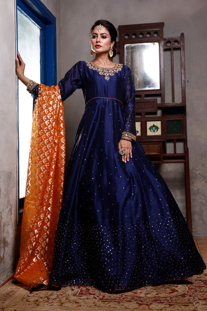 Handwork Embroidered Raw Silk Long Maxi | SIRA | M202039