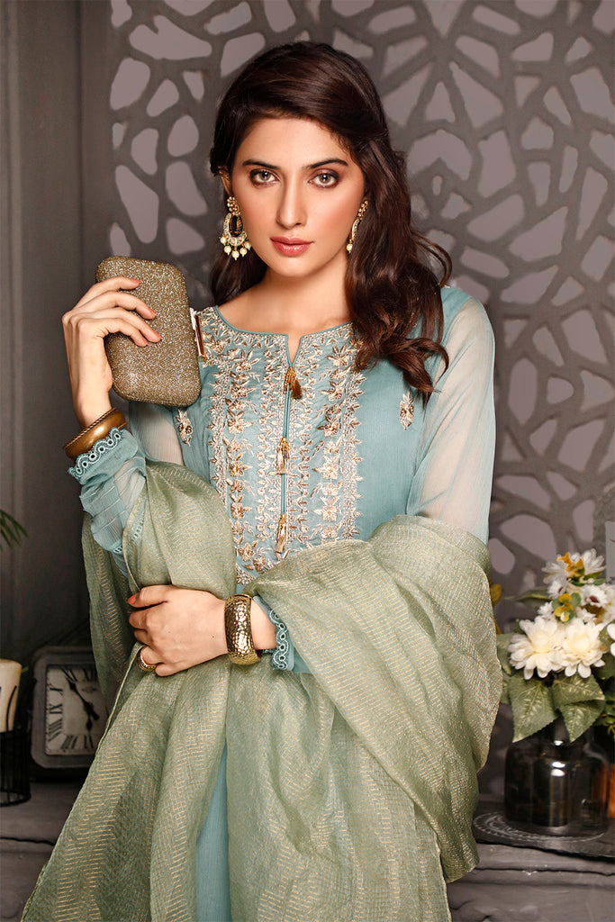Antique Zari Embroidered Chiffon Organza 3pc Suit | Nikhaar | S781 – SANA'S