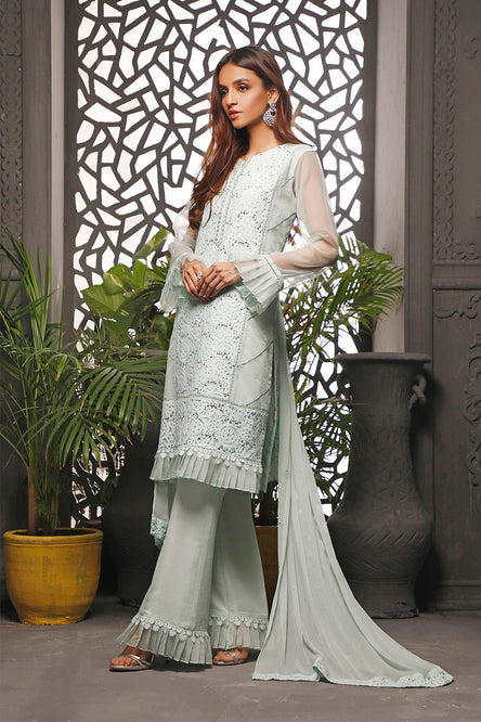Zari Lace Handwork Embroidered Net 3pc Suit | Nikhaar | S782