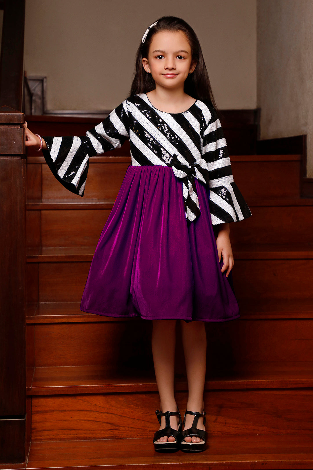 Stripes Sequins Velvet Frock | WC1920 | F2050