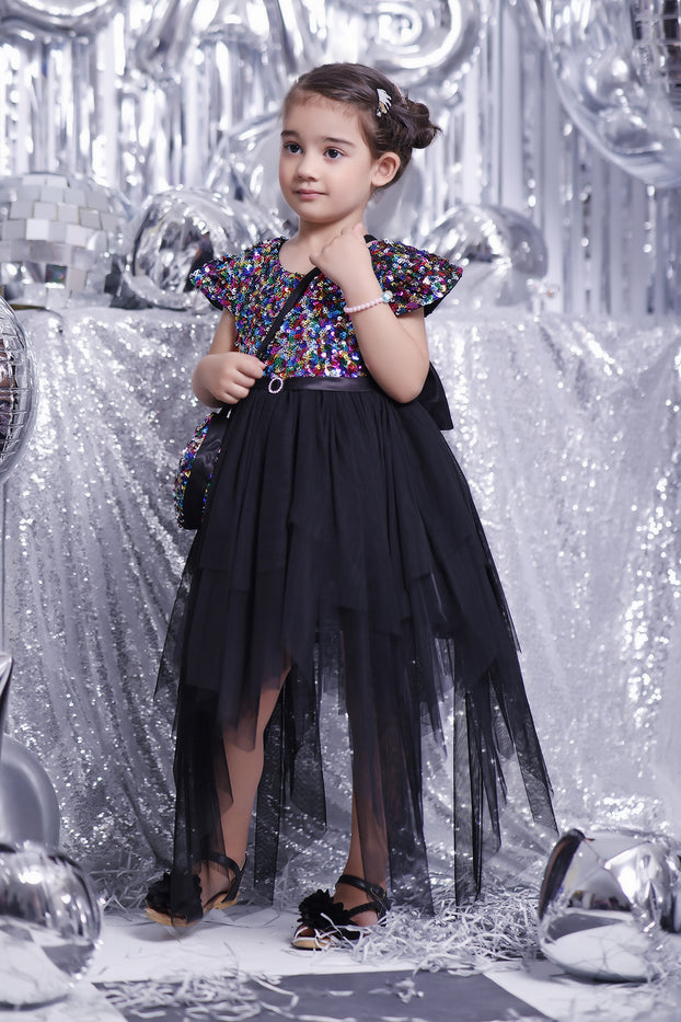 Multi Sequins Net Flare Frock | BIRTHDAY BASH | F5008