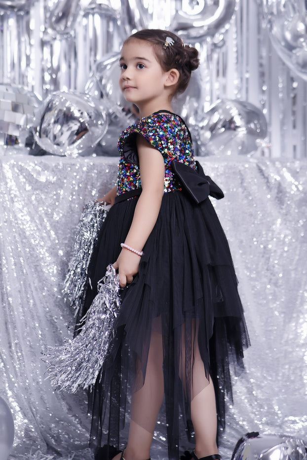 Multi Sequins Net Flare Frock | BIRTHDAY BASH | F5008