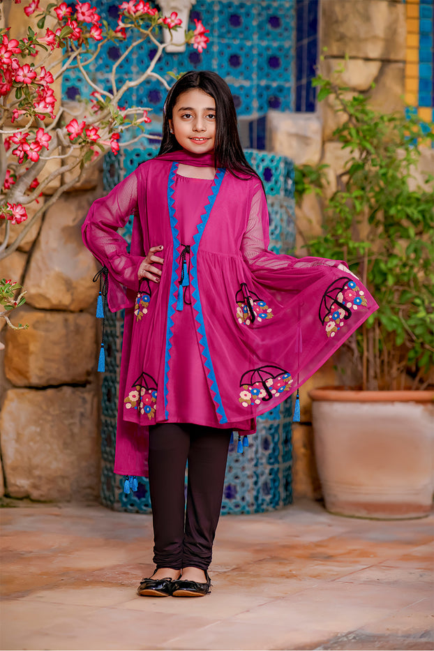 Umbrella Embroidered Net Front Open 3pc Suit | Eid Affairs | S1360