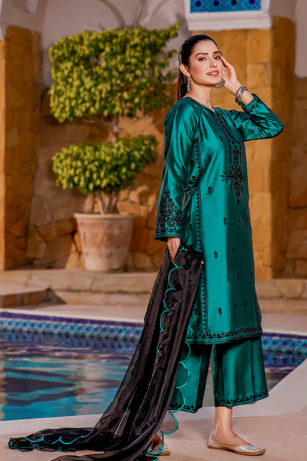 Lychee Silk Aari Embroidered 3pc Suit | Eid Affairs | S202116