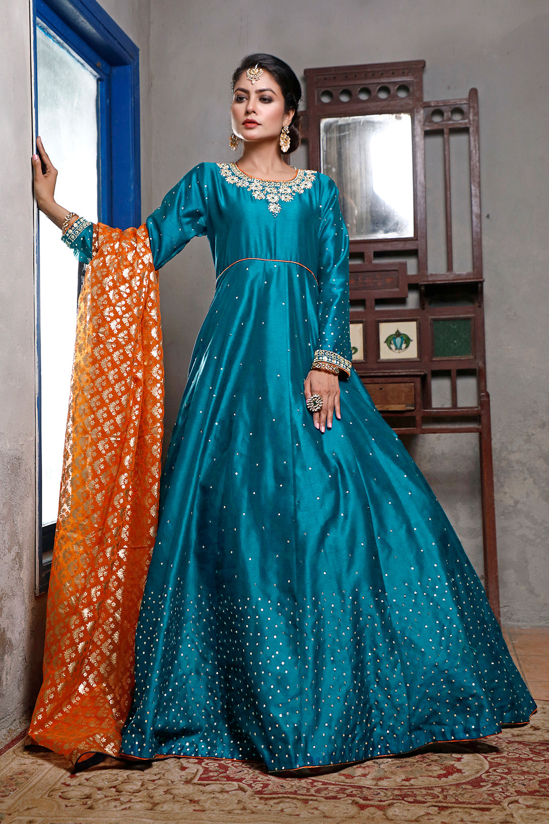 Handwork Embroidered Raw Silk Long Maxi | SIRA | M202039