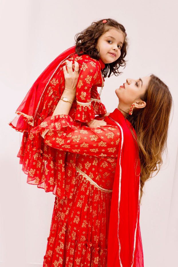 Screen Printed Chiffon Angharka Maxi Mom & Me | Eid Affairs | M3078 & M123078